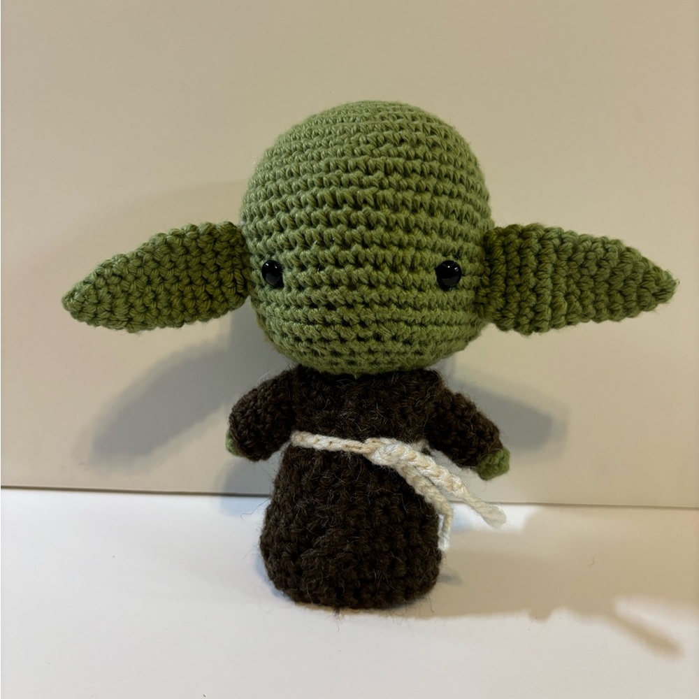 Green and Brown Crochet Alien Plush Toy